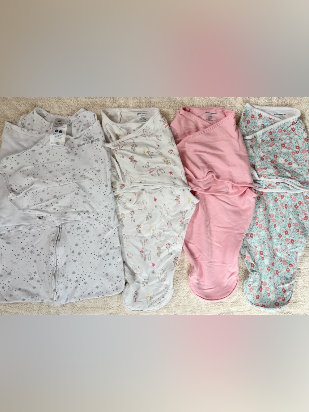 Baby Girl Newborn Swaddle Bundle Set of 4 Halo and Aden + Anais